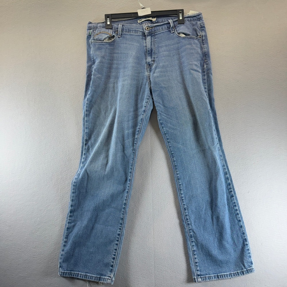 Levis 505 Straight Leg Jeans Womens 16 Medium Wash Blue Denim Embroidered Pocket